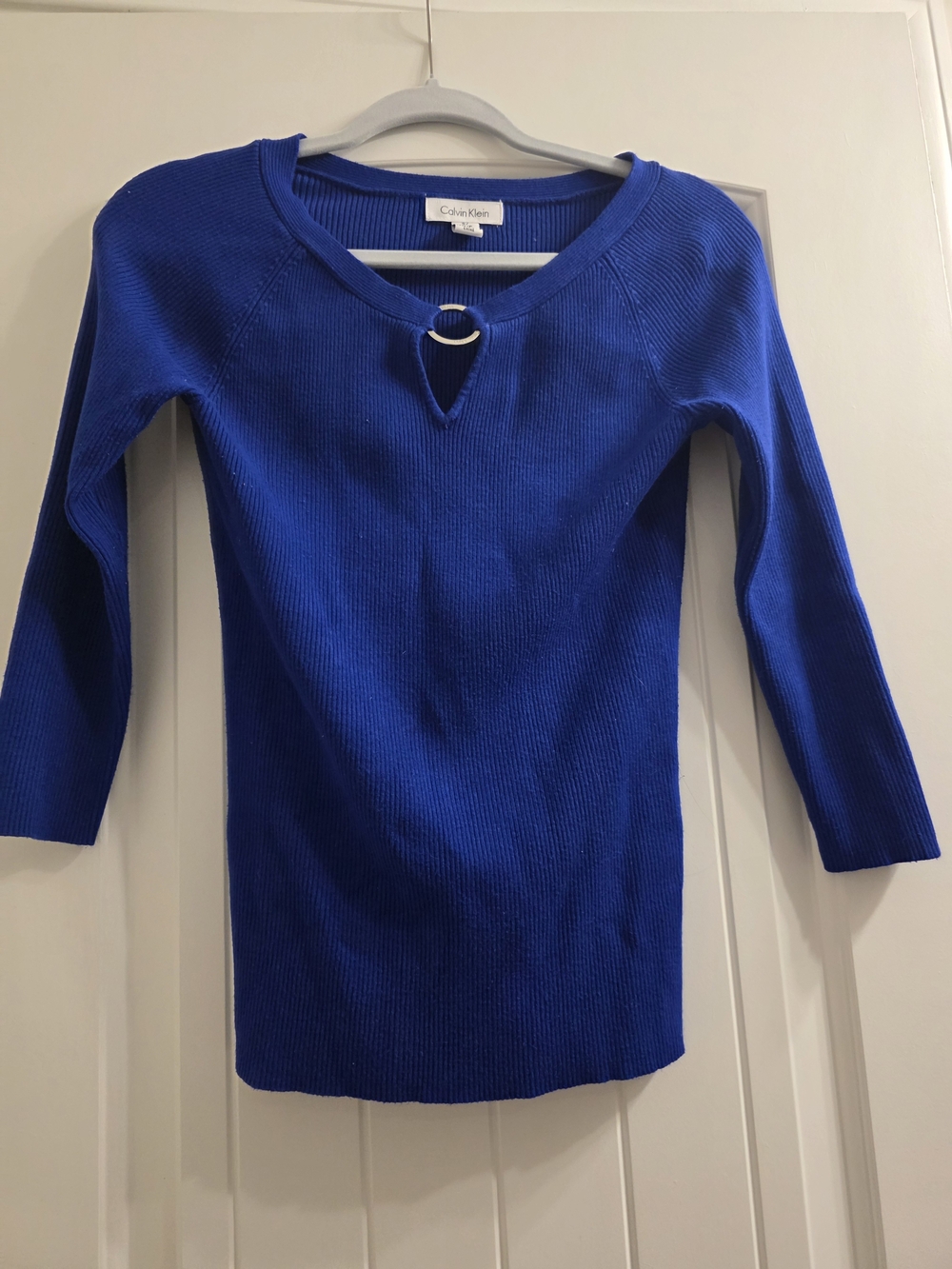 Calvin Klein Royal Blue Ribbed Sweater with Ring Detail